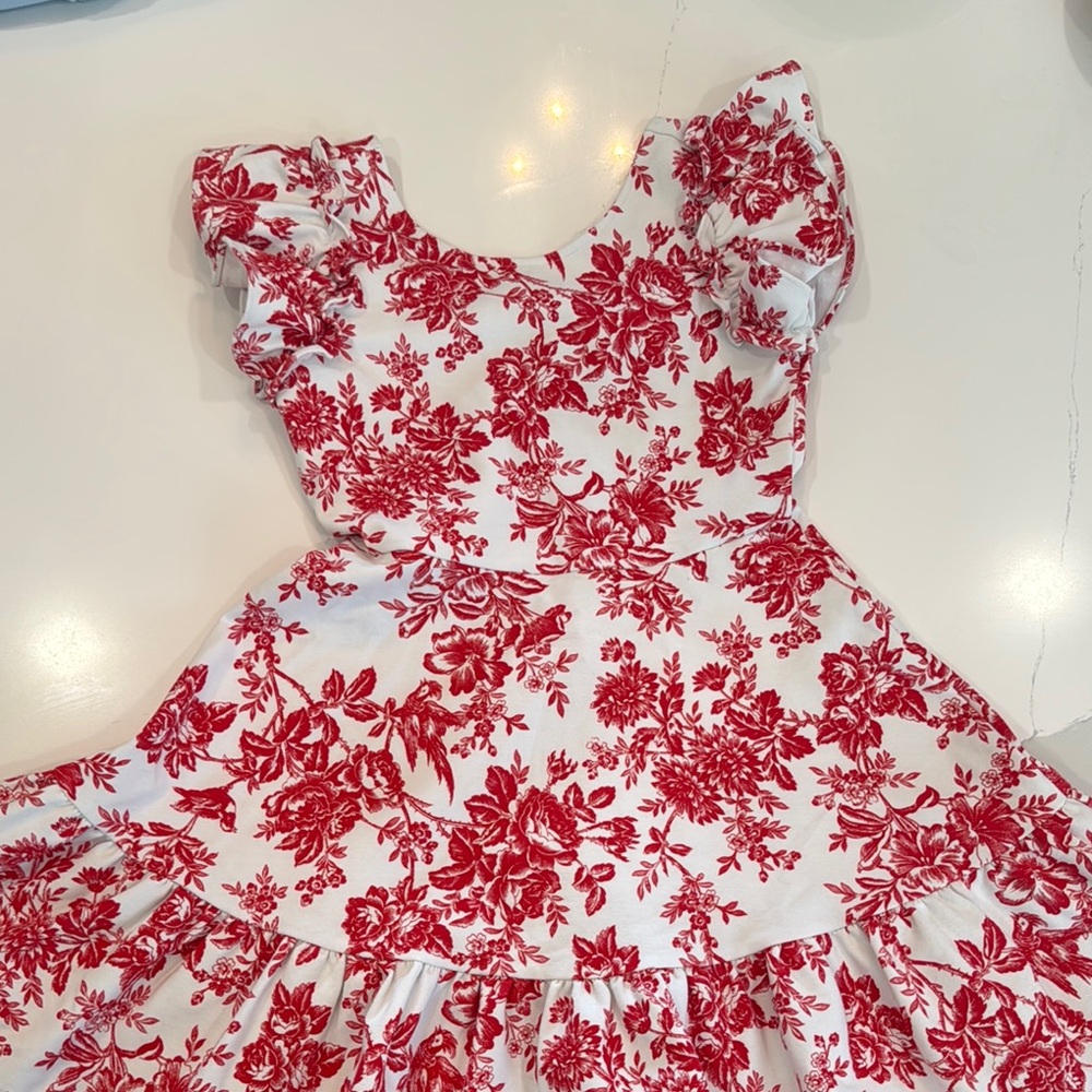 Janie and Jack White Dress with Red Floral Pattern